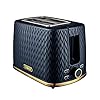 Tower T20054MNB Empire 2-Slice Toaster with Defrost/Reheat, Removable Crumb Tray, 900W, Midnight Blue and Brass