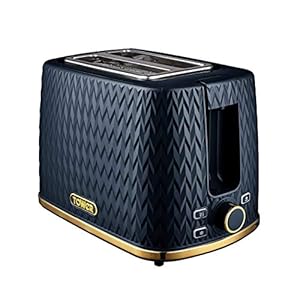 Tower T20054MNB Empire 2-Slice Toaster with Defrost/Reheat, Removable Crumb Tray, 900W, Midnight Blue and Brass