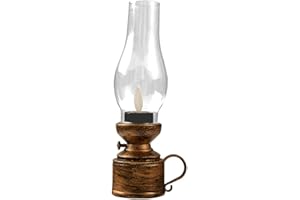 Zerodeko Vintage Flameless Table Lamp LED Kerosene Lantern Clear Hurricane Lamp Battery Operated Nightstand for Bedroom Living Room, Chrome, PP, Components, 7.24" x 18.4" x 1.97"