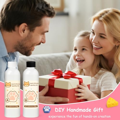 1DFAUL Squishy Liquid Silicone Making Kit, 17.6oz Squishy Gel Create Your Own Squishies, Bubble Free and Quick Dry, with Molds for Rabbit, Cat Paw, Cheese, Fun Stress Relief