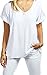 Meaneor Women's V Neck Short Sleeve Plus Size Solid Color Roll UP Sleeve Casual Tops White XL