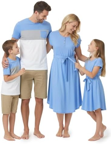 Amazon.com: AWIBMK Mom and Son Matching Outfits Floral Polka Dot  Off-Shoulder Dress Boys Button Shirt Tops and Shorts Mother Son Outfits,  Blue Grey Leaves, 4-5 Years: Clothing, Shoes & Jewelry