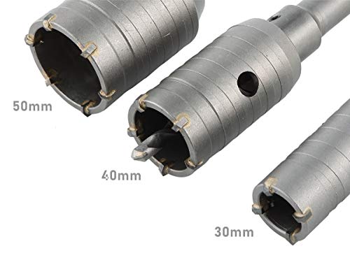 NATGAI 30 40 50mm SDS Plus Shank Carbide Tip Hole Saw Drill Bit with Shaft Cutter Wall Drill Brick Stone Concrete Cement with L Type Wrench