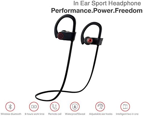 Wireless Bluetooth Headphones, Best Sports Earphones with Mic IPX4 Sweatproof HD Stereo with Bass, Noise Cancelling, Secure Fit, In Ear Earbuds for Gym Running Workout