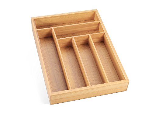 Cutlery Tray Kitchen Utensil Drawer - Bamboo 6 Slot Silverware Drawer Dividers - Storage Wooden Organizer Flatware Holder - Thumbnail 2