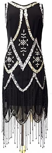 Ladies 1920's Vintage Style Charleston Flapper Gatsby Abbey Fringe Beaded Sequin Shift Dress