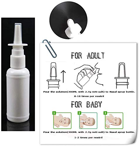 Neti Pot Sinus Rinse Nasal Wash Bottle Sinus Rinse Bottle Allergy Cleaner Pressure Irrigation Neti-Pot with Nasal Spray Bottle for Adult & Kid BPA Free(300ml with 40 Nasal Wash Salt Packets)