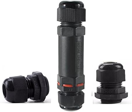 JMKMGL IP68 Waterproof Connector Adapter with 2pcs Cable Stuffing Gland M201.5 Black