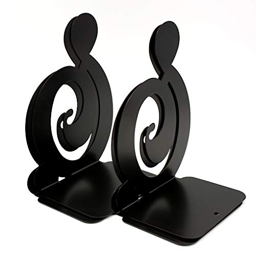 Book Ends - Decorative Metal Book Ends Heavy Duty bookends (Music Notes Bookens Black 2Pair)