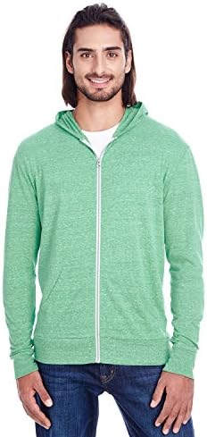 Threadfast Apparel302Z Men's Unisex Triblend Full-Zip Light Hoodie Green Triblend Small