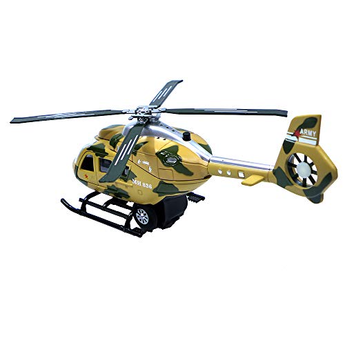 Ailejia Military Helicopter Model US Army Vehicle Lights and Sounds Pullback Toy for Kids Boys & Girls (Yellow)