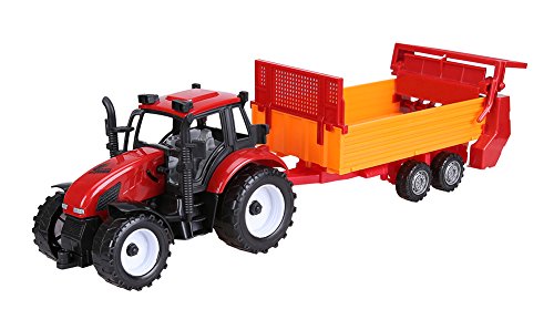 Cltoyvers Red Farm Tractor with Sowing Trailer Farm Tractors Toys Wagon Farmer Vehicle Seeding Machine Toy for Kids Boys Pretend Play Friction Powered Tractor Toys Playset - Thumbnail 2