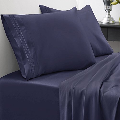Sweet Home Collection 1800 Thread Count Egyptian Quality Brushed Microfiber 4 Piece Deep Pocket Bed Sheet Set, Twin, Navy