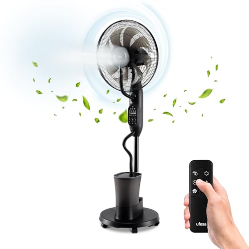 Mist Fan VNDC Ventilatore Nebulizzatore, Ultra Silenzioso, Telecomando, 3 Modalità, Timer, 9 Velocità, Diametro 40 cm, 8 Pale, 60W