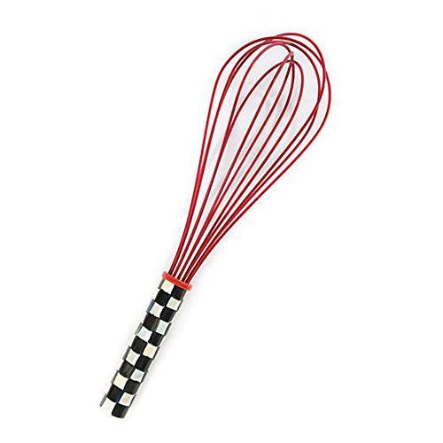 MacKenzie-Childs Silicone Large Whisk - Stainless Steel Body With Enamel Courtly Check Print And Silicone Wire Ballon, Red - Cooking Utensil