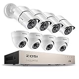 ZOSI Security Camera System 8 Channel FULL 1080P HD-TVI CCTV DVR Recorder With (8) HD 2.0MP 1080p Outdoor Indoor Bullet Cameras and Dome Surveillance Cameras with 100ft Night Vision, No Hard Drive
