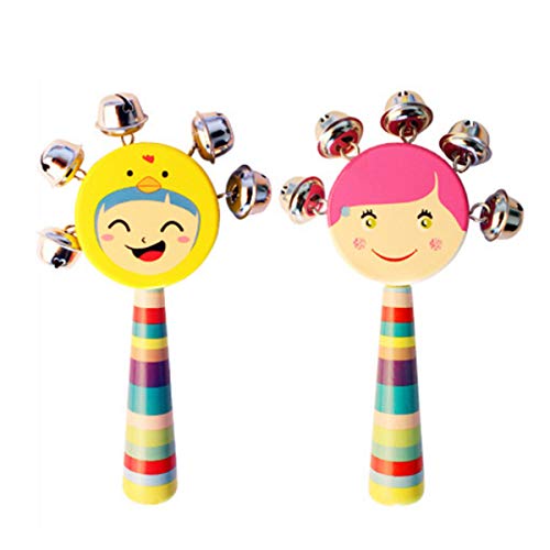 image for CiCy 6 Pcs Vivid Color Rainbow Handle Wooden Bells Jingle Stick Shaker
