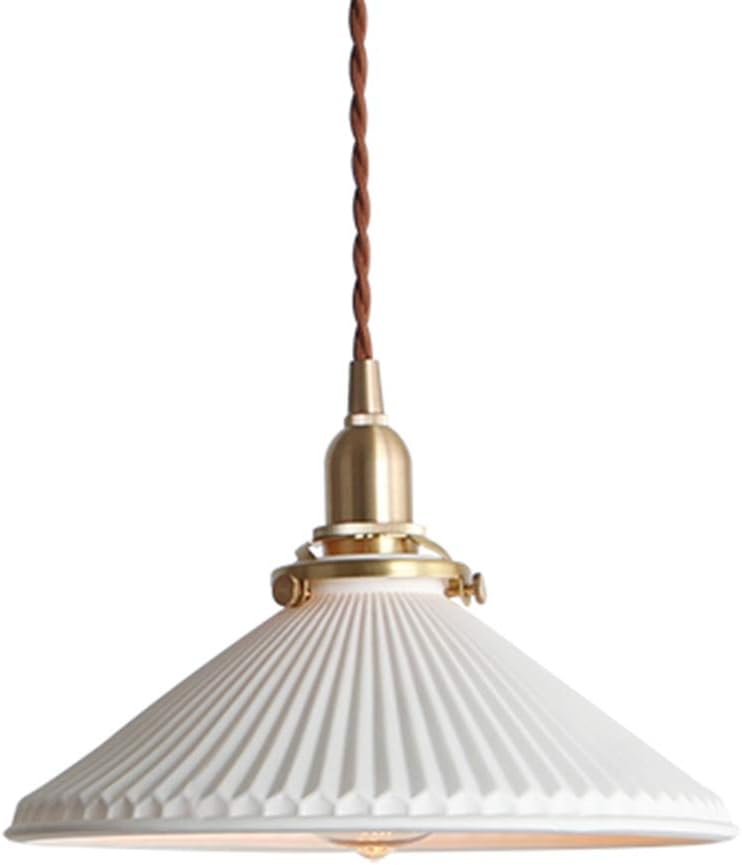 TopDeng Weiß Keramik Hängeleuchte, Messing Pendelleuchte Hängelampe