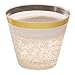 DRINKET Gold Plastic Cups 9 oz Clear Plastic Cups / Old Fashioned Tumblers Fancy Plastic Wedding Cups With Gold Rim 50 Ct Disposable For Party Holiday and Occasions SUPER VALUE PACK