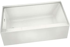 Maax 105815-L-000-001 Soaking Bathtub with Left Hand Drain, Integrated Tiling Flange and Skirt, 59.75-in L x 30-in W x 18.375-in H, White