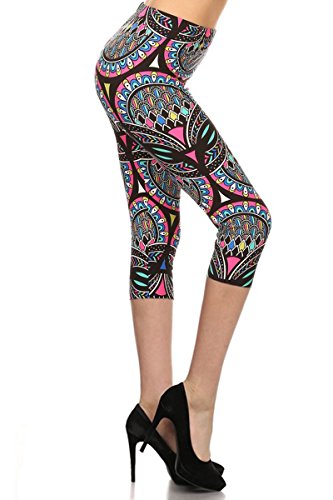 Leggings Depot Women's Popular Best Capri Cropped REGULAR and PLUS Butterknit Soft Printed Brush High Waist Quality Leggings (Regular (Size 0-12), Polychromatic)