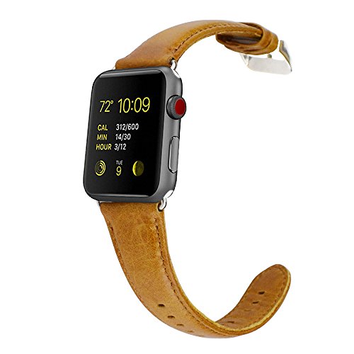 Apple Watch Leather Band, 42mm Vintage Apple Watch Series 3 Band Genuine Leather Replacement Band with Classic