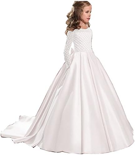 Hengyud Lace Flower Girl Dresses Long Sleeves First Communion Dresses Girls Pageant Dress for Weddings 106