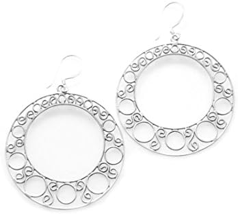 925 Sterling Silver Filigree Round Dangle Hook Earrings Handmade in Bali