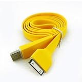 Yellow Noodle Flat Dock Connector to Charging USB Sync Data Cable For Apple iPod Classic 80GB, 120GB, 160GB