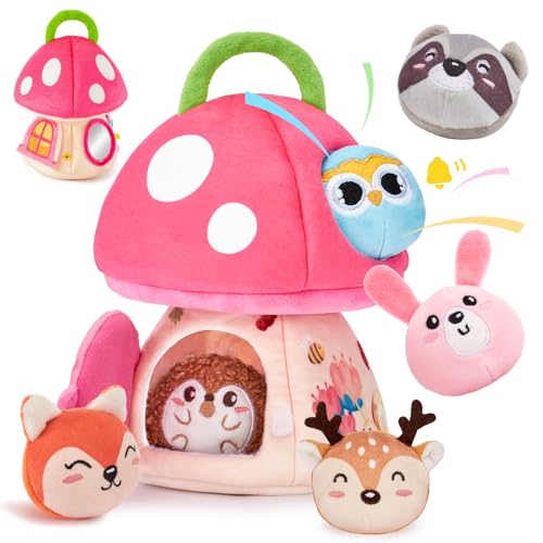 hahaland Baby Toys 6-12 Months – Soft House with 6 Interactive Plush Animals – Sensory Toys for Babies 3 6 12 Months Baby Gift 1 Year