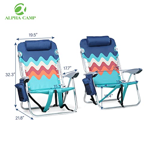 ALPHA CAMP Backpack Beach Chairs Set of 2 with Cooler Bag 4 Position