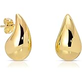 18MM Chunky Teardrop Gold Earrings for Women - Thick Gold Plated Hypoallergenic Water Drop Hoop Earring Dupes