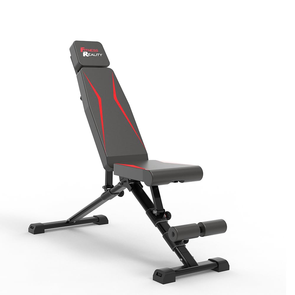 Fitness Reality Adjustable Weight Bench with Adjustable Headrest, 800LBS Workout Bench Foldable for Home Gym, 90° to -30° FID Bench Press Image