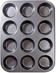 Nonstick Muffin and Cupcake Pan, 12 Cavity Brownie Baking Pan, Carbon Steel Muffin Tin and Cupcake Tray for Oven Baking -Gray