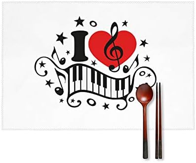 プレースマット 私は音楽が好きです ハートピアノ おしゃれ 北欧ランチョンマット テーブルマット 長持ち 防汚 お手入れ簡単 滑り止め 摩擦耐える 断熱 食卓飾り 食卓マット 大人 子供 対応 家庭 レストラン 用 キャンバス製 45 30cm ４枚セット Teamdriven Us