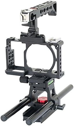 Filmcity Video Camera Cage Top handle with 15mm Rail Rod Support for compatible with SONY Alpha Mirrorless A6000 A6300 ILCE-6000 6300 NEX-7 Camera |Tripod Mount Cage DSLM Sony A6000 A6300 NEX-7 | Tripod Mount Cage(FC-A6360-CHRS)