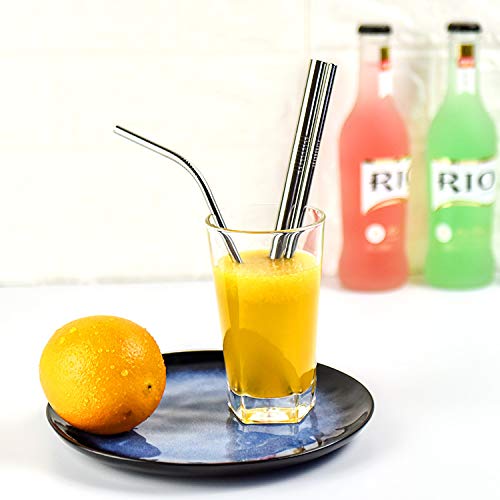 Durable Stainless Steel Reusable Metal Drinking Straw Set Vacuum Plated Scratch Proof Fabric Travel Case Cleaning Brush Straight Thin Wide Bent