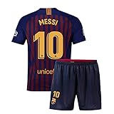 Jacoove New 2018/2019 Barcelona 10 Messi Kids/Youths Home Soccer Jersey Shorts Size 24 9-10 Years Old