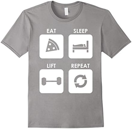 Men's Eat Sleep Lift Repeat Train Workout Fitness Funny Tee Medium Slate