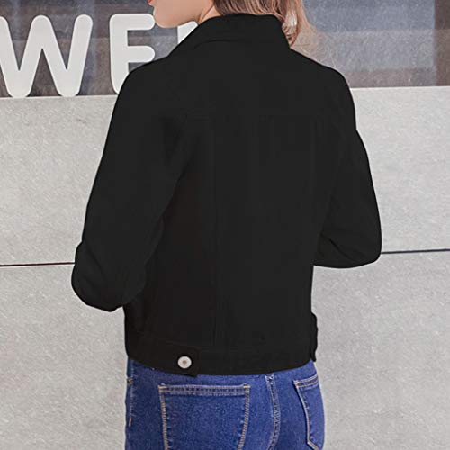 MIS1950s Women Denim Jacket Trend Lapel Solid Casual Buttons Blazer Outerwear - Thumbnail 4