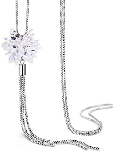 Fashion simple ice flower tassel necklace Long necklace minimalist Garnet invisible collar bone chain hanging accessories-A