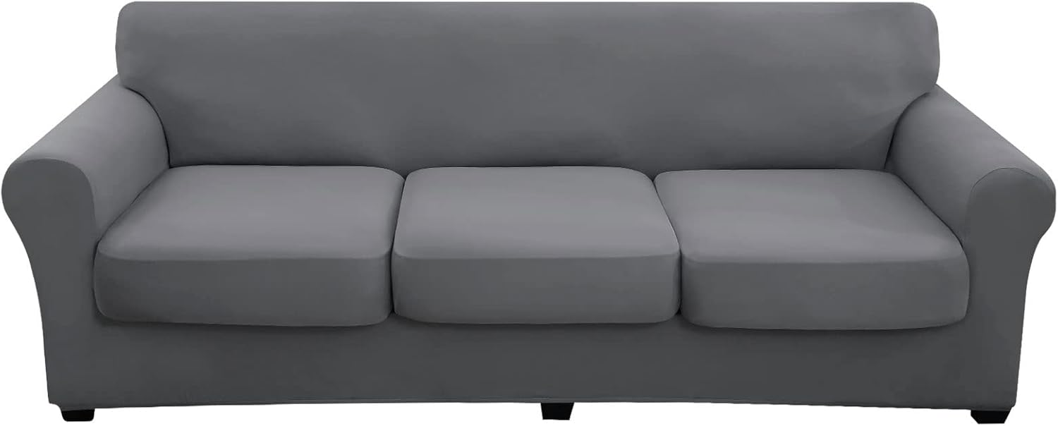 Slipcovers - hyha Couch Cover, Stretch Sofa Covers, 4 Pieces Sofa Slipcovers for 3 Separate Cushion Couch Sofa, Washable Furniture Protector for Dogs (Sofa, Dark Gray)