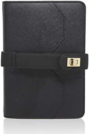 Aura Estelle Lock-It Notebook A5 Size | Planner | Agenda | Personal Organizer | Diary | Planner Cover| Leather Journal | Refillable Planner | Undated Planner (On The Rocks Black)