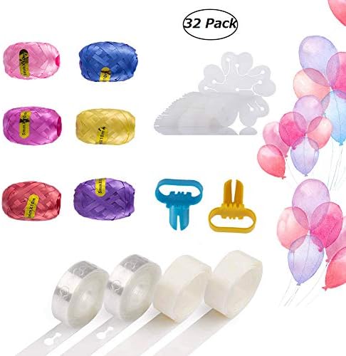 Sharlity Balloon Decorating Strip Kit 32.8Ft Balloon Tape Strip 2 Pcs Tying Tool 200 Dot Glue 20 Flower Clip for Wedding Birthday Baby Shower Christmas Party