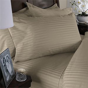 Egyptian Bedding 1000 Thread Count Queen Siberian Goose Down Comforter 8 PC 1000TC Bed in a Bag, Beige Damask Stripe 1000 TC