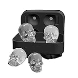 Pawaca 3D Skull Ice Cube Tray Mold, Makes Four Giant Skulls, Food Grade Flexible Silicone Ice Cube Maker in Shapes for Whiskey Ice and Cocktails