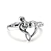 YFN Sterling Silver Treble Clef Bass Heart Music Note Open Ring, Adjustable Size 7-9