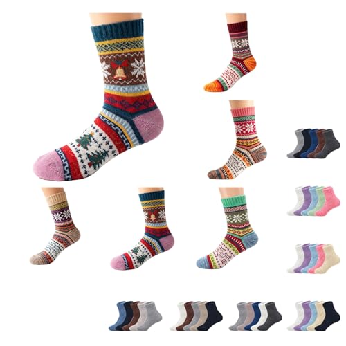 fluffy socks womens 5 Pairs Fluffy Socks Womens Thermal Winter Wool Warm Socks Breathable Cozy Thick Sock Soft Cotton Thick Woman Bed Sock Colourful Quality Birthday Gifts for Women halloween
