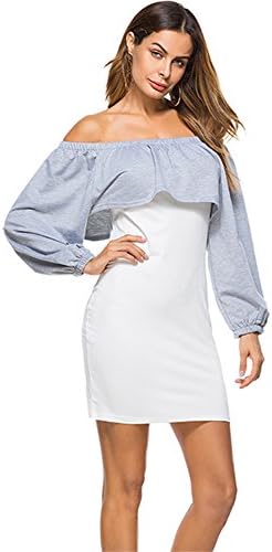 Bambooboy Women's Off Shoulder Ruffle Batwing Sleeve Bodycon Party Dress (Grey, Large)