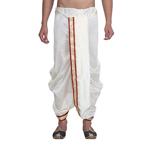 (Since 1958) Stitched Off-white With Maroon and Golden Border Mens Dhoti Silk